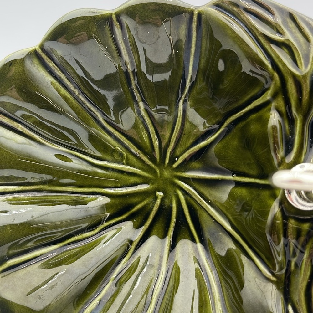 Vintage Avocado‎ Green Divided Dish w/Silver Handle California Pottery USA - Picture 6 of 7